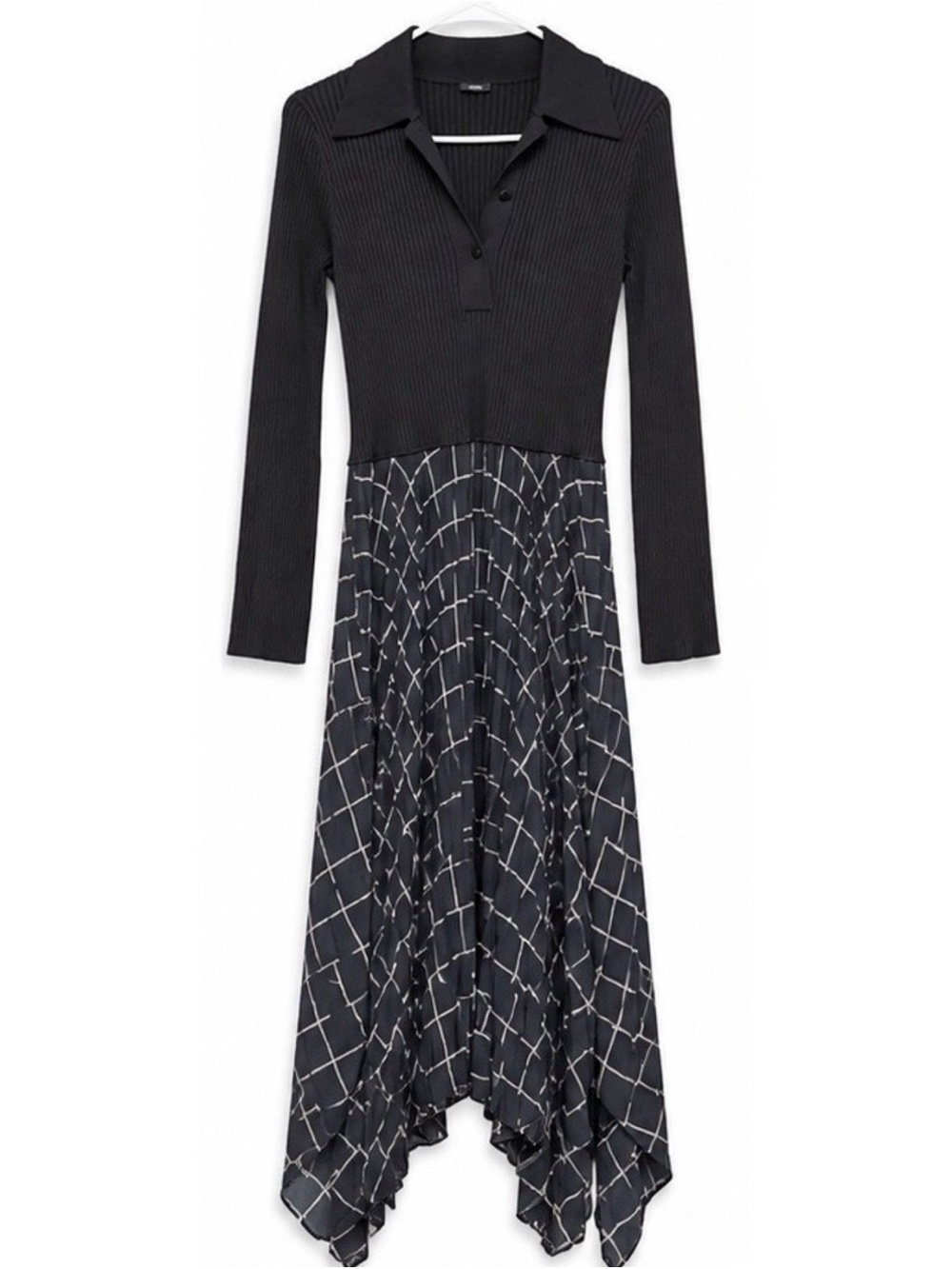 Joseph Black Midi Pleated Skirt with White Geometric Stitching